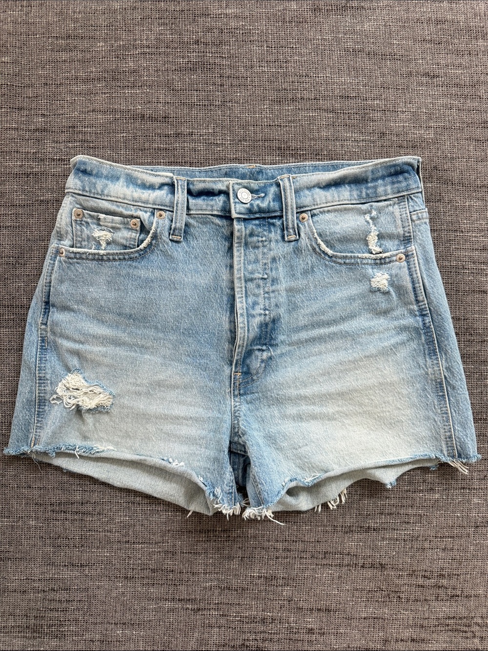 GAP Light Blue Distressed High-Rise Cheeky Denim Shorts